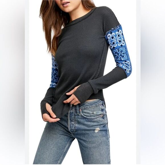 NWOT FREE PEOPLE WE THE FREE Nikki Layering Top - Blue Medium - Picture 1 of 3